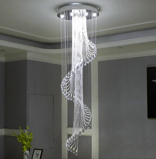 Modern Room Lights Spiral K9 Crystal Chandelier Staircase Creative LED Hanging Lamp Hotel Villa Decoraction Large Pendant Light