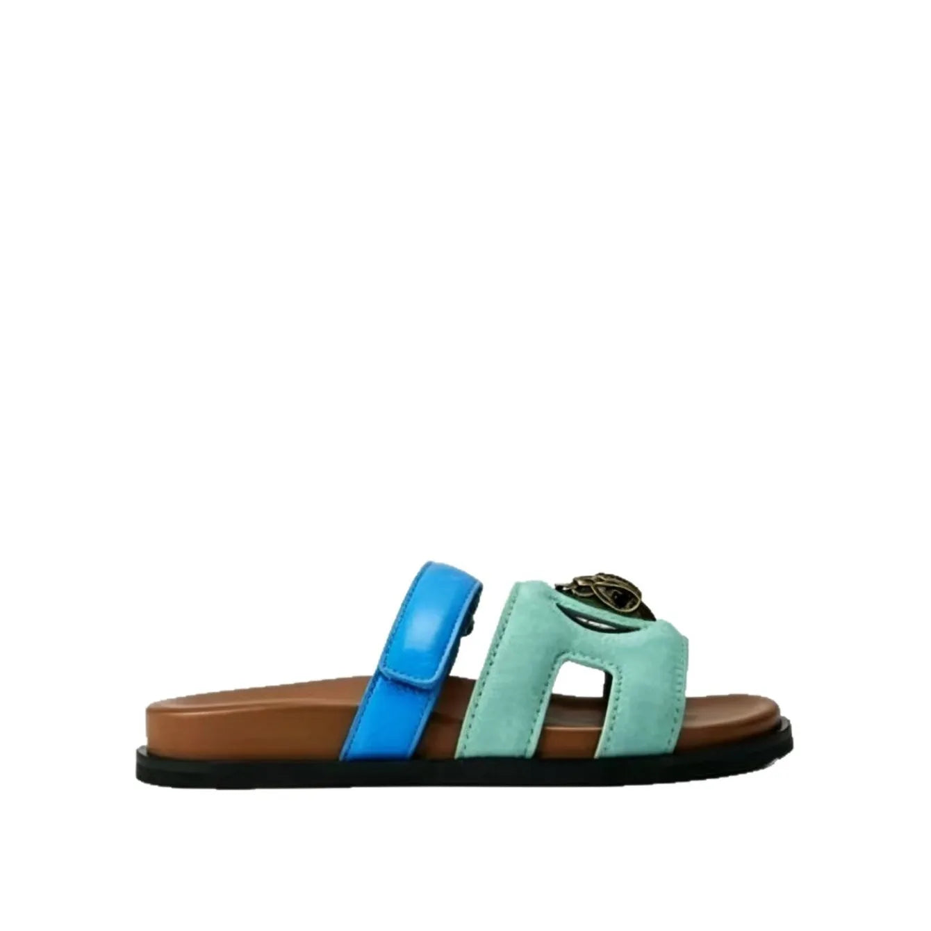2026 New Fashion Color Matching Design Thick-soled Beach Slippers Women's Summer Trendy Style Metal Decorated Open-Toe Slippers