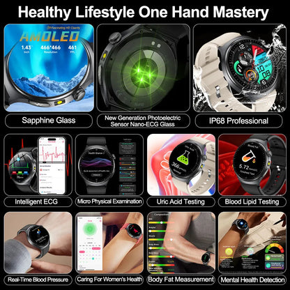 2026 New Health Sport ECG AI Diagnosis Smart Watches Men Heart Rate Blood Pressure IP68 Waterproof Smartwatches For Men Women