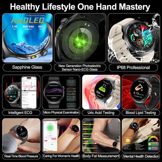 2026 New Health Sport ECG AI Diagnosis Smart Watches Men Heart Rate Blood Pressure IP68 Waterproof Smartwatches For Men Women