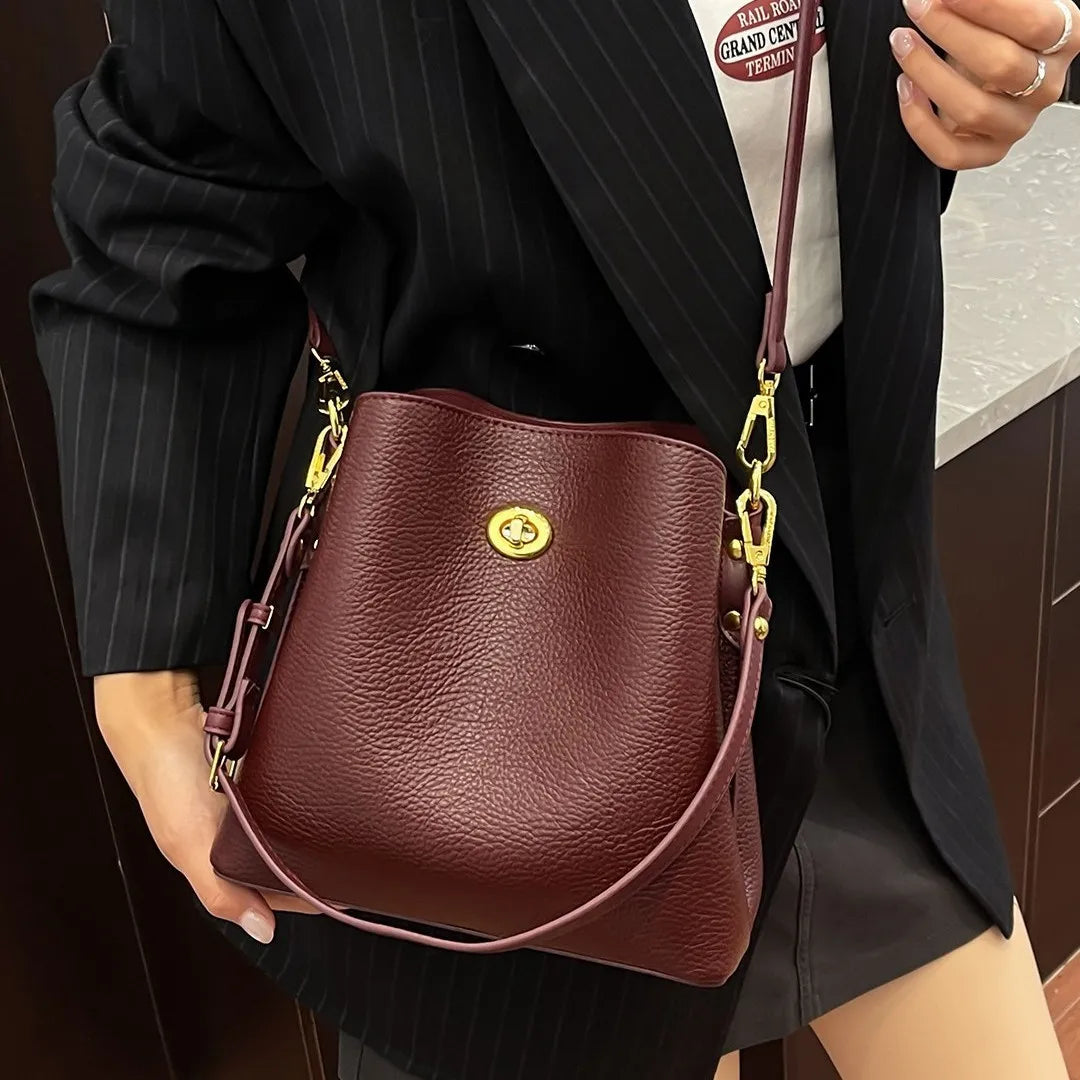 Fashion PU leather Women Handbags Large Capacity Fashion female Bucket Shoulder Bag Elegance ladies messenger bag burgundy totes