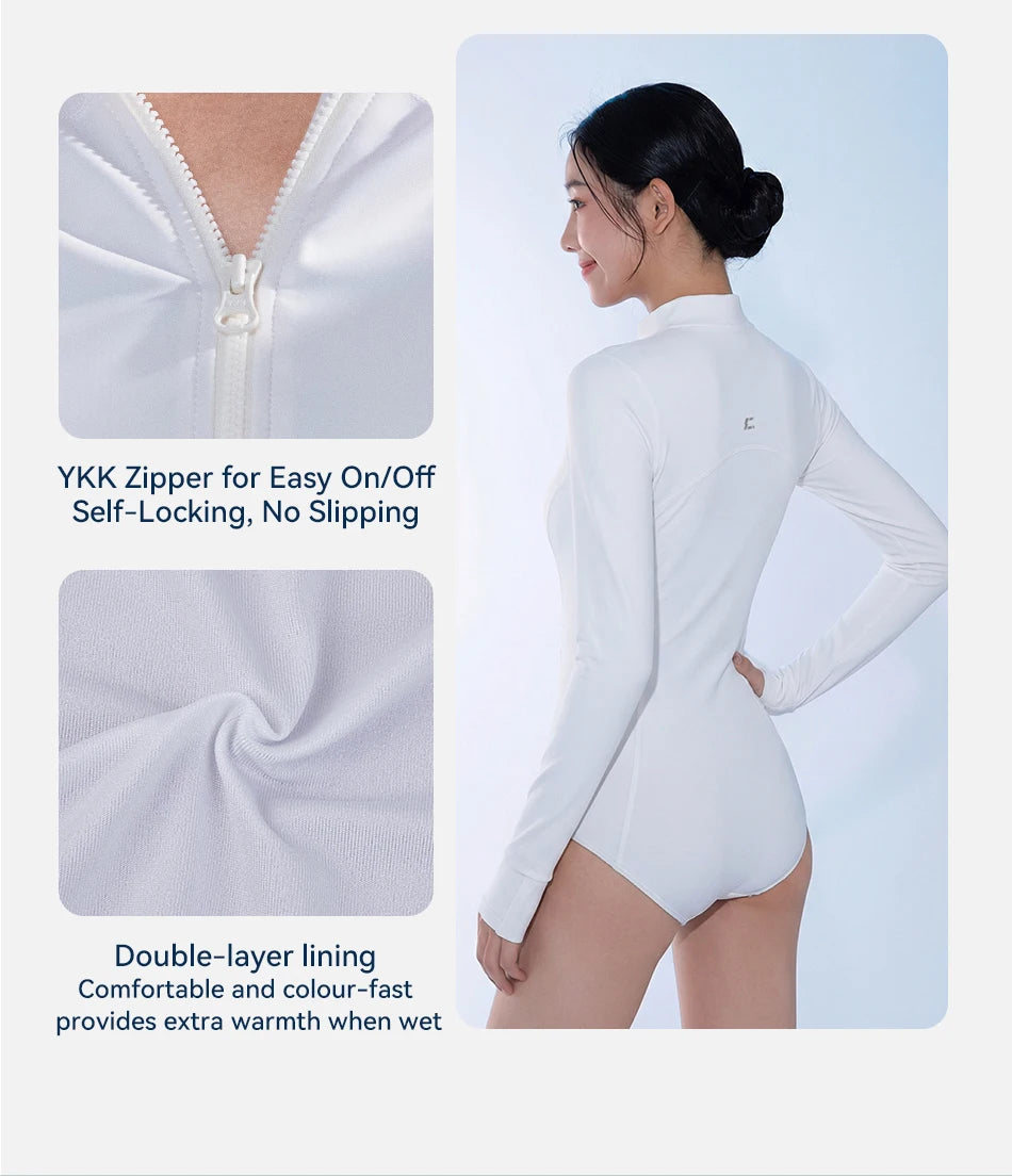 COPOZZ High Neck Swimsuit Women UPF50 Long Sleeve One Piece Rash Guard Swimming Bath Suit Beach Swimwear Female Surfing Bodysuit