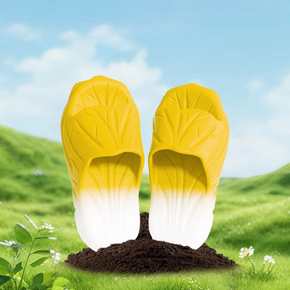 SHAJI Cute Cartoon Vegetable Cabbage Slides Unisex Couple Cloud Slippers EVA Thick Platform Cozy Non Slip Footwear Summer Indoor