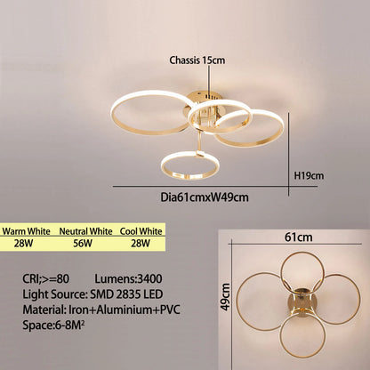 Modern LED Ceiling Chandelier for Living Bedroom,Round Dimmable Ceiling Lamp,Gold/Chrome/Black Bedroom Ceiling Light Fixture