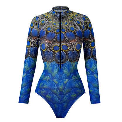 2025 Women's Rash Guard Swimwear One Piece Long Sleeve Women XXL Mesh Swimsuit Removable Chest Pad Sports Bathing Padded Ladies