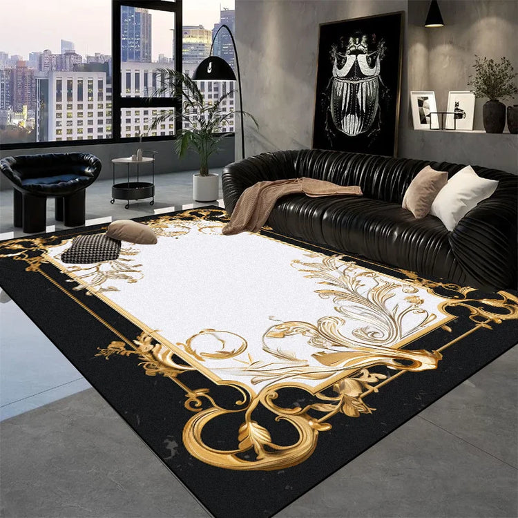 Europe and America Luxury Rugs for Living Room Decoration Home Golden Parlor Large Carpet Non-slip Bedroom Mat Washable Soft Rug