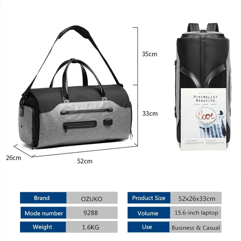 OZUKO Garment Bag Multifunction Men Suit Storage Large Capacity Luggage Handbag Male Waterproof Travel Duffel Bag Shoes Pocket