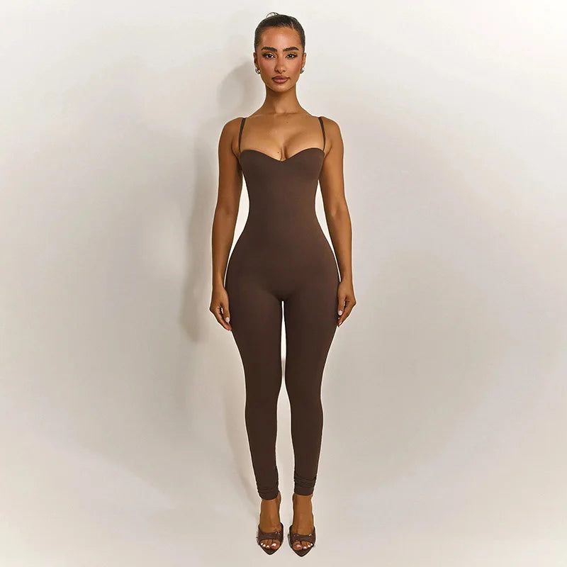 Solid Fitness Workout Skinny Camisole Jumpsuits Women Strapless Spaghetti Straps Booty Lifting Slim Overalls Casual Rompers