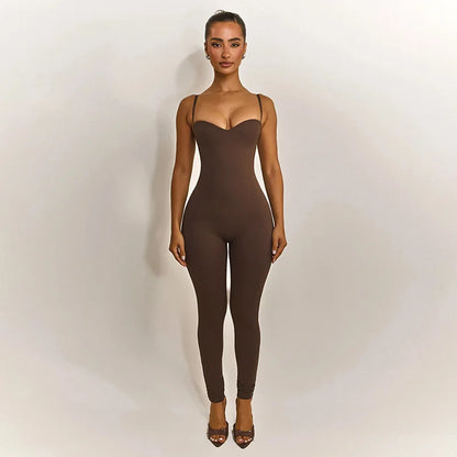Solid Fitness Workout Skinny Camisole Jumpsuits Women Strapless Spaghetti Straps Booty Lifting Slim Overalls Casual Rompers