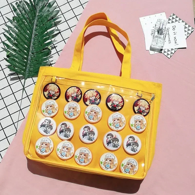Fashion New Canvas Ita Bag Large Capacity Cartoon Tote Bags for Women Transparent Shoulder Bags Teenage Girls Japanese