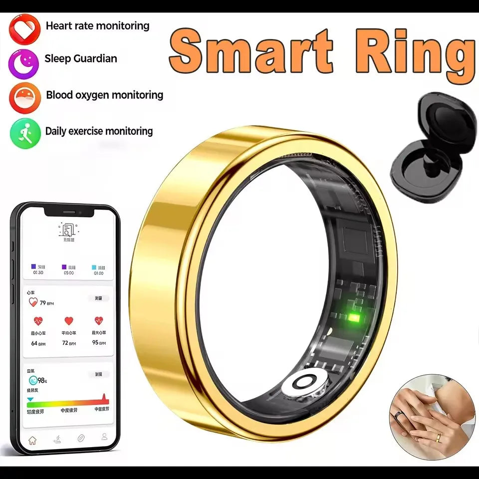 2026 New Smart Ring Heart Rate Blood Pressure Sleep Monitoring Motion Tracking IP68 Waterproof Men Women Smart Ring Holiday Gift