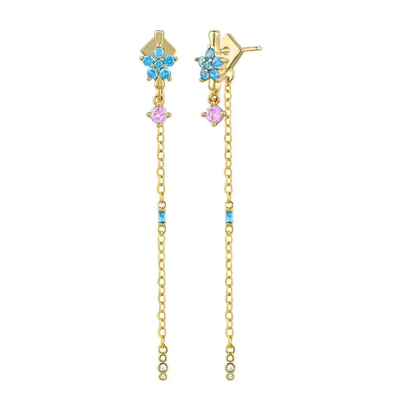 925 Sterling Silver Needle Long Chain Stud Earrings For Women Exquisite Zircon Geometric Tassel Pendant Earrings Luxury Jewelry