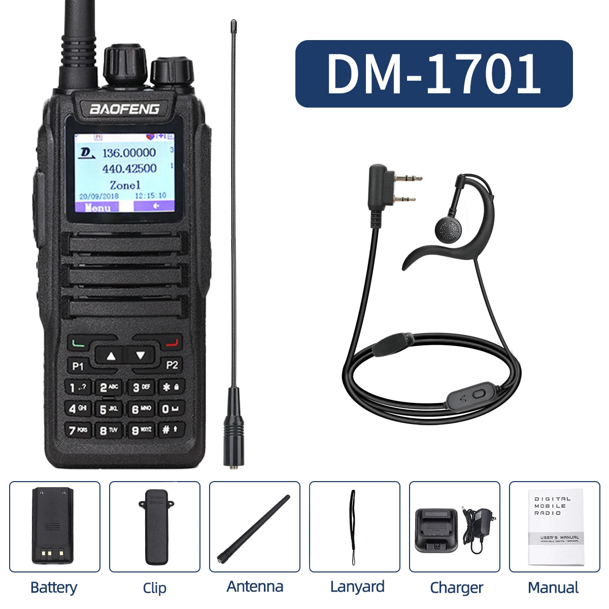 Baofeng DMR Mobile Radio Walkie Talkie Transceiver Analog & Digital DM 1701 Tier1+2 Dual Time Slot Open GD77 Dual Band Ham Radio