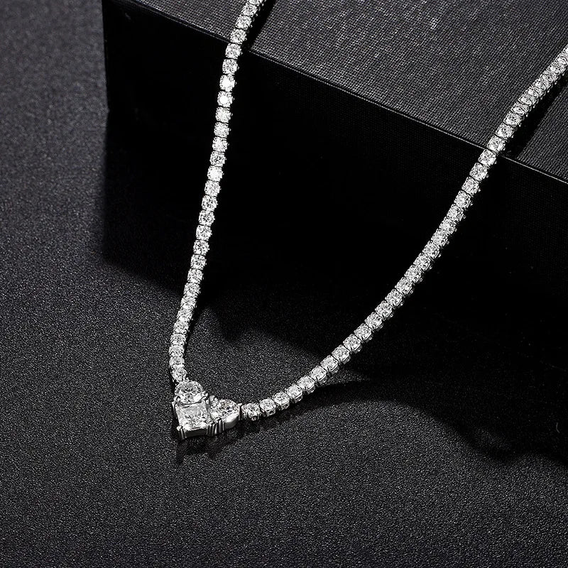 Heart Moissanite Tennis Chain Necklace 925 Sterling Silver Hiphop Rock Women Girls Party Link Necklaces Pass Diamond Tester