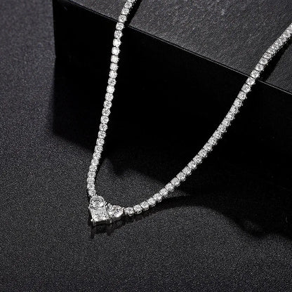 Heart Moissanite Tennis Chain Necklace 925 Sterling Silver Hiphop Rock Women Girls Party Link Necklaces Pass Diamond Tester