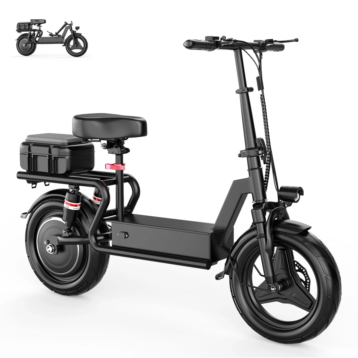 ASKGO Electric Scooter with Seat, 1000W Peak, 25MPH Top Speed, 35 Miles Range with 15Ah Battery, 14" Foldable Adult E Scooter, Dual Suspension & Dual Brake, Waterproof Rear Storage Box for Commuting and Shopping