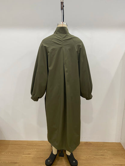 Solid Commute Women's Trench Coat Ovesized Puff Sleeve Single Breasted Long Jacket Lapel Side Slit 2026 New Autumn Lady Outwear