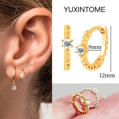 White Color Zircon Hoop Earrings 925 Sterling Silver Needle Cross/Star/Flower/Water Drop Pendant Gold Earrings Luxury Jewelry