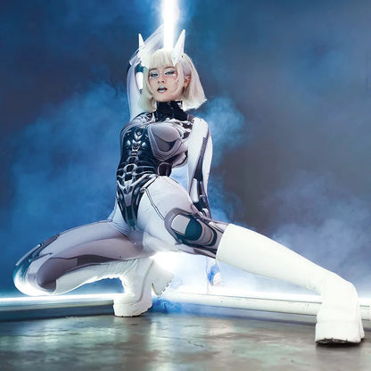 3D Printed Cosplay Bodycon Jumpsuits Y2k Techwear Long Sleeve Gothic Punk Playsuits Anime Women Mock Neck Zip Bodysuit