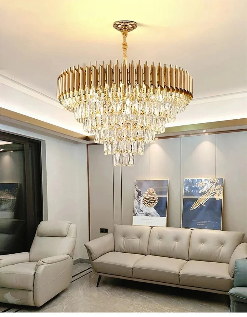 Luxury Crystal Pendant Lamp Modern Villa Living Room Lights Lustre Home Interior Decoration Dining Table Loft Ceiling Chandelier