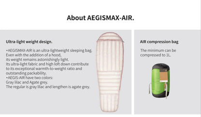 AEGISMAX AIR 10D 800FP Ultra Dry Down Sleeping Bag Qulit Ultralight Camping Hiking Backpacking Sleeping Bags