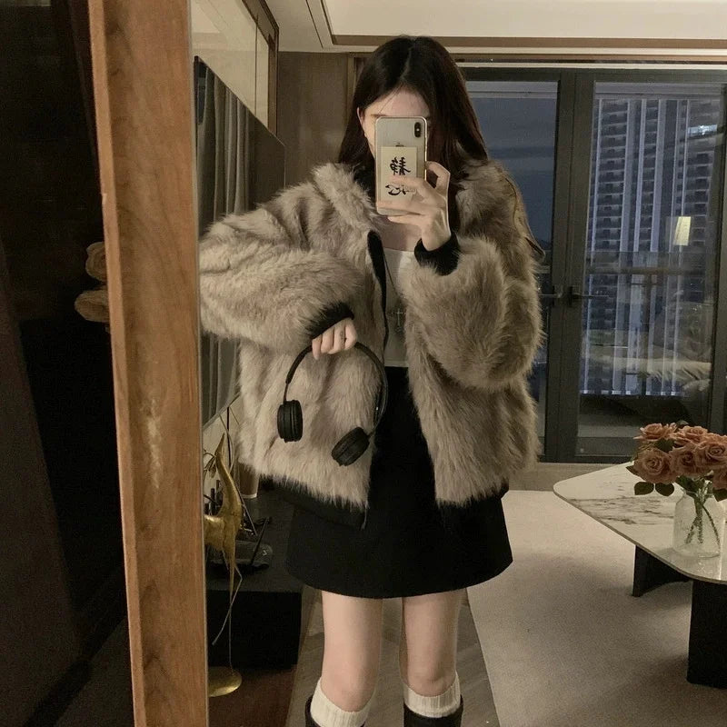 Double Sided Winter Coat Women Clothing Imitation Mink Fur Fur Hooded Cotton Jacket Female Warm Plush Cotton-padded Outerwea New