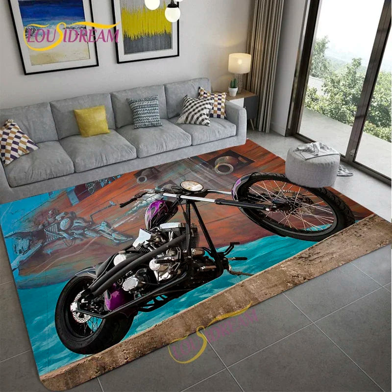 Retro Motorcycle Area Rug Carpet Moto Fans Non-slip Large Door Step Mat Bathmat for Living Room Bedroom Entrance Home Decoration