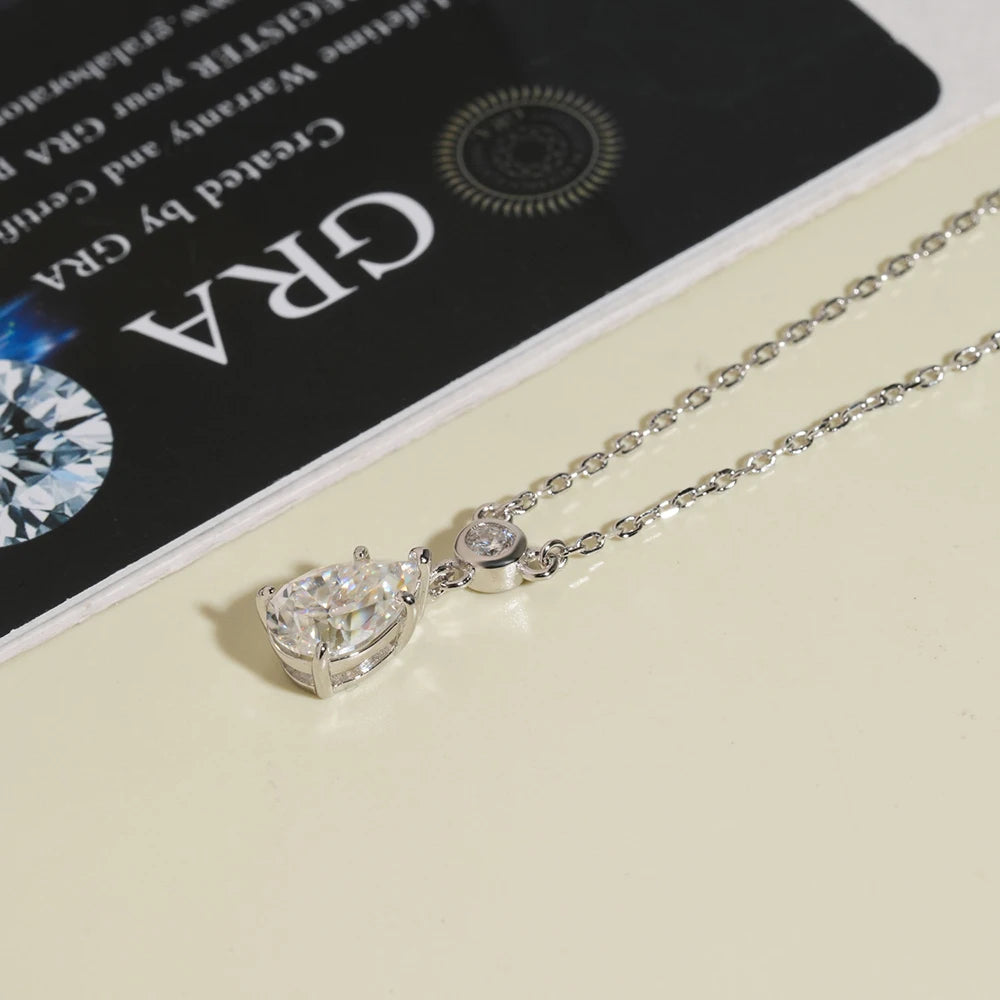 BXINY 4CT Pear Cut Moissanite Necklace Pure S925 Silver Waterdrop Diamond Pendant Bubble Chain For Women Engagement Fine Jewelry