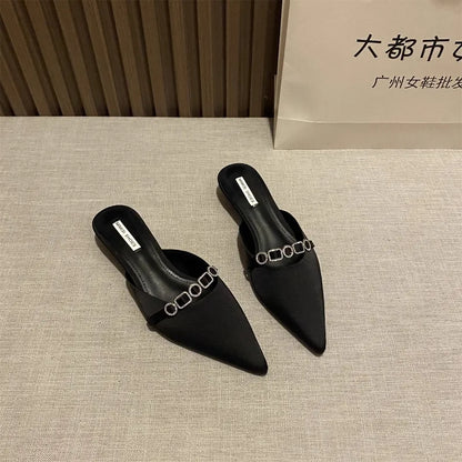 2025 New Luxury Fashion Rhinestones Ladies Heeled Slippers Sandals Shoes Female Low Heel Slides Slippers Shoes for Women Mules