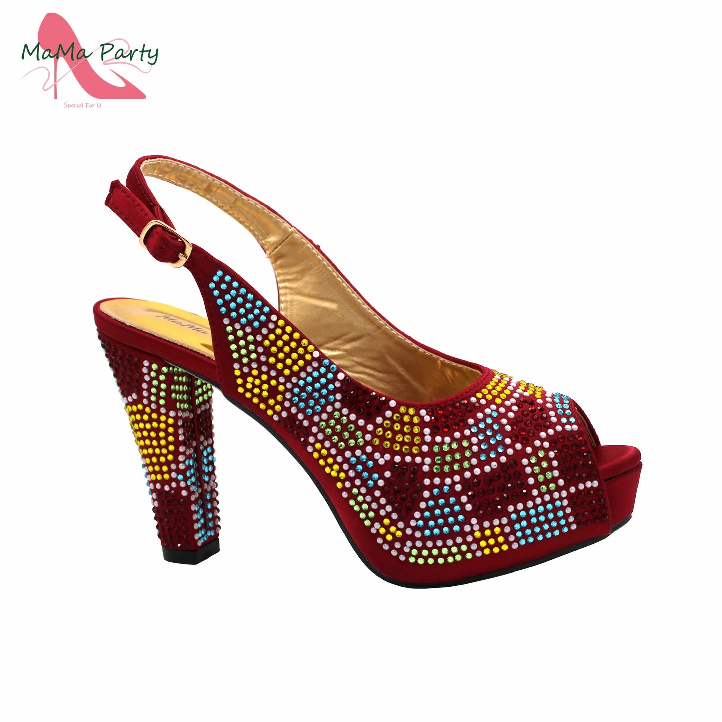 2024 Special Design Wine Color High Quality Square Heels Sandal Italian New Shoes and Bag Set for Wedding
