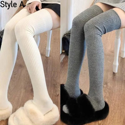 Spring Fall Knee High Stockings for Women White Vertical Stripe Long Socks Fashion Girls JK Skinny Boots Sock Japanese Style