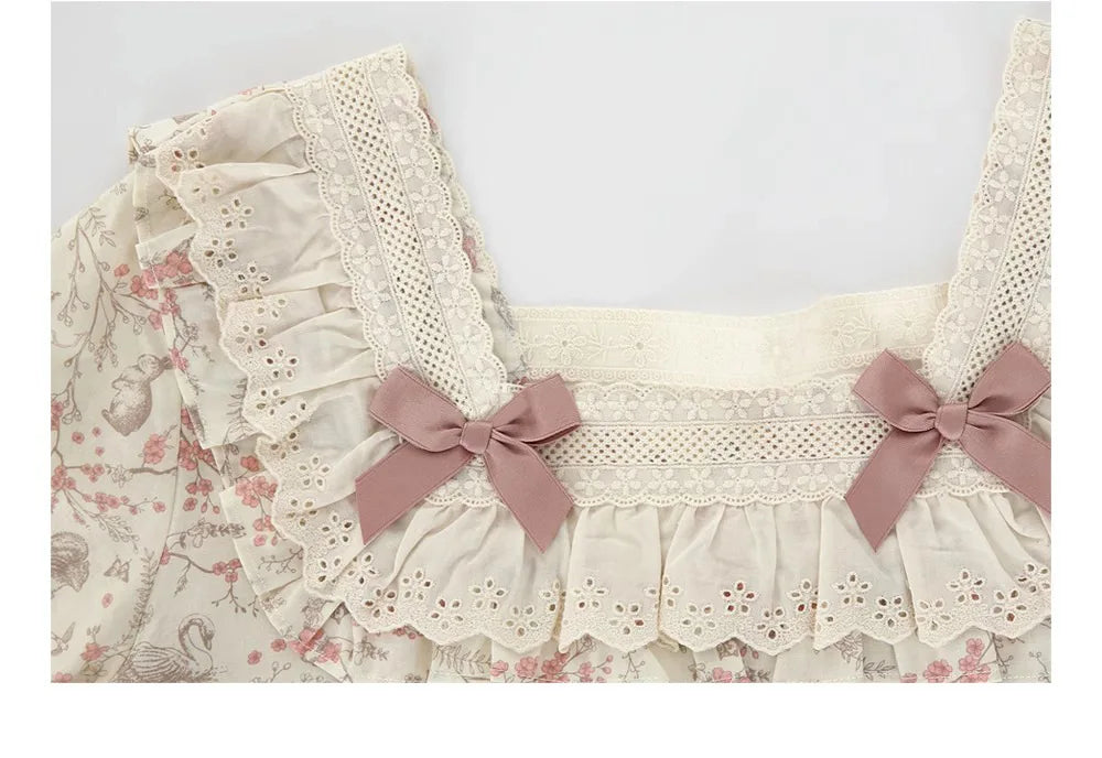 New Spring and Fall Ladies Nightgown Cute Sweet Lace Lacy Lazy Wind Girl Students Foreign-Style Pajamas Home Wear Dresses