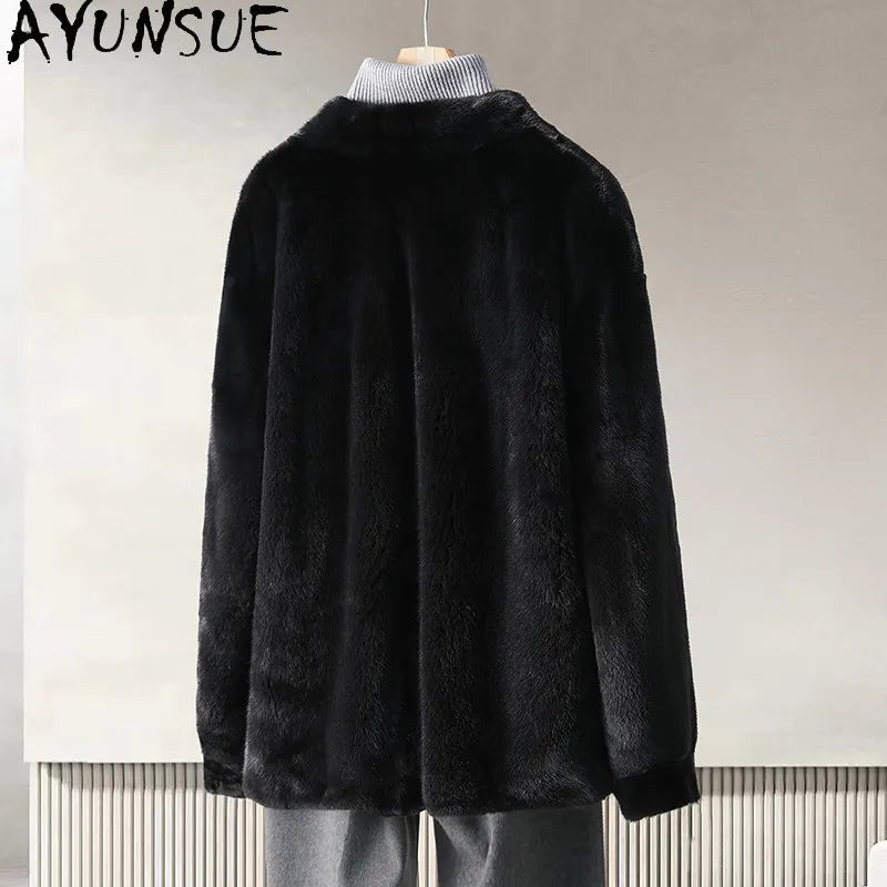 AYUSNUE Natural Whole Mink Fur Coat Men Clothing Fashion Winter Jacket Warm Real Fur Coats Male Long Sleeve زبر حقيقي للرجال