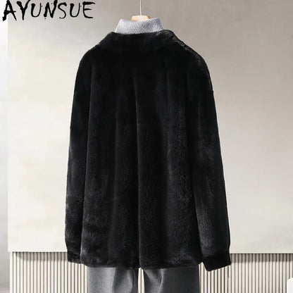 AYUSNUE Natural Whole Mink Fur Coat Men Clothing Fashion Winter Jacket Warm Real Fur Coats Male Long Sleeve زبر حقيقي للرجال