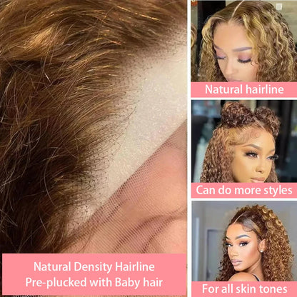 4/27 Highlight Short Bob Deep Water Wave 13x4 Lace Front Wigs 100% Human Hair Honey Blonde Ombre Colored Curly Lace Frontal Wig