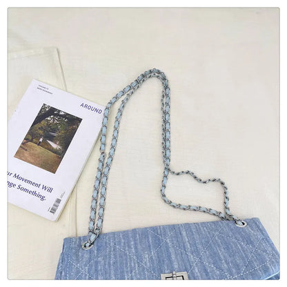 Korean Brand Shoulder Bag 2026 New Denim Side Bags for Women Ladies Crossbody Solid Fashion Chain Designer Daily Commuter City
