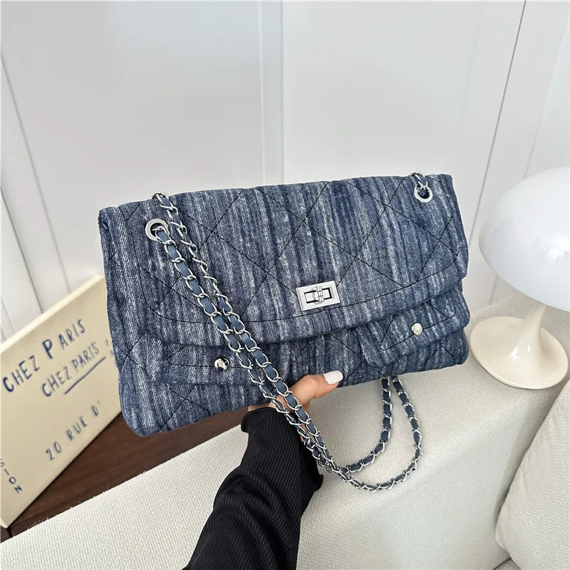 Korean Brand Shoulder Bag 2026 New Denim Side Bags for Women Ladies Crossbody Solid Fashion Chain Designer Daily Commuter City