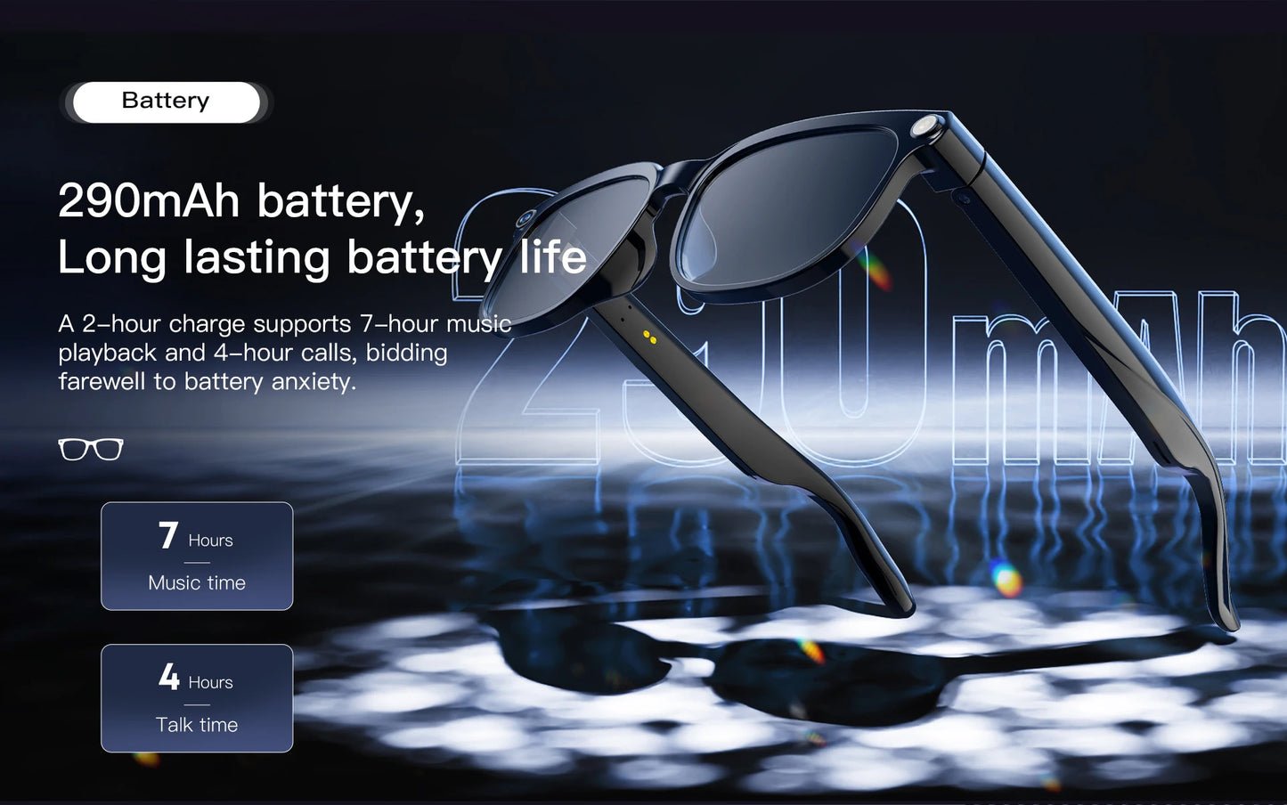 New Smart Glasses 800W HD Pixel Camera Dual Speakers 290mAh Battery Real-time Translation Al Voice Assistant Men Sunglasses