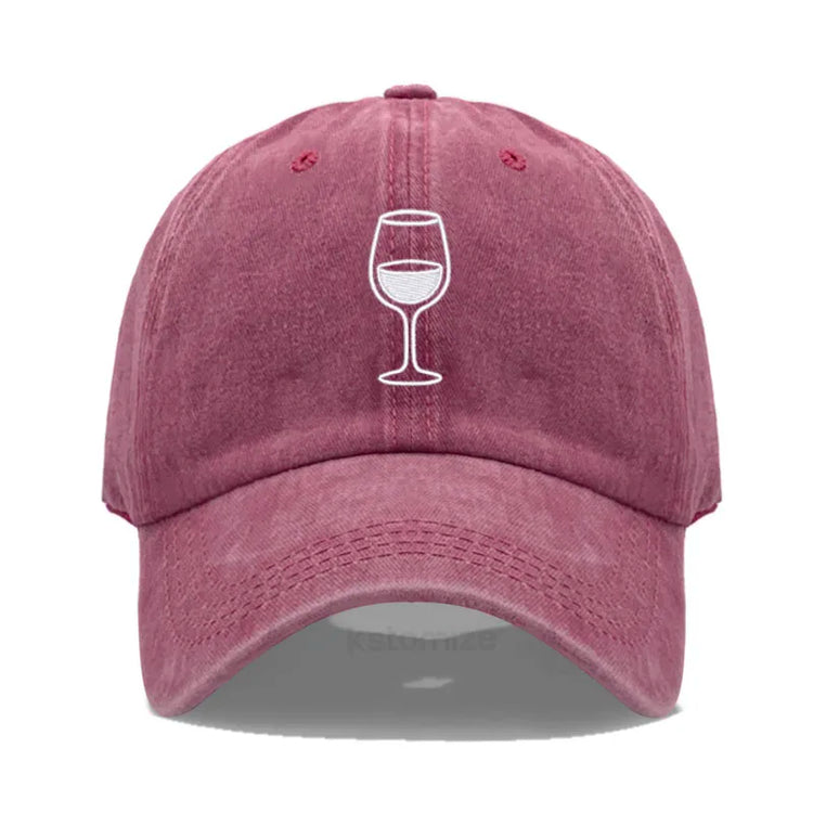 Wine Glass Embroidery Baseball Cap For Men Women Soft Cotton Adjustable Dad Hat Unisex Casual Sport Visor Golf Caps