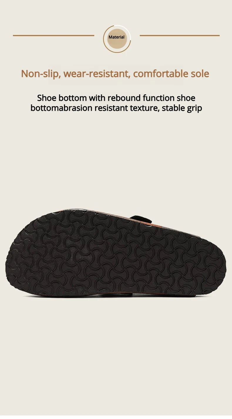 Unisex Cork Closed Toe Slippers Slip-on Clogs Slides Fashion Leather Sandals with Adjustable Buckle Backless Comfort Footbed