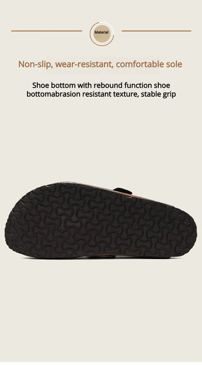 Unisex Cork Closed Toe Slippers Slip-on Clogs Slides Fashion Leather Sandals with Adjustable Buckle Backless Comfort Footbed