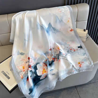 180*90cm Large Silk Satin Scarf Women Fashion Printed Scarf Spring And Summer Styles New Shawl Wrap Female Hand 2025 NEW