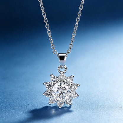 Moissanite sunflower Pendant Women's 925 Silver Necklace Comes with a GRA Certificate Perfect for Anniversaries and Parties