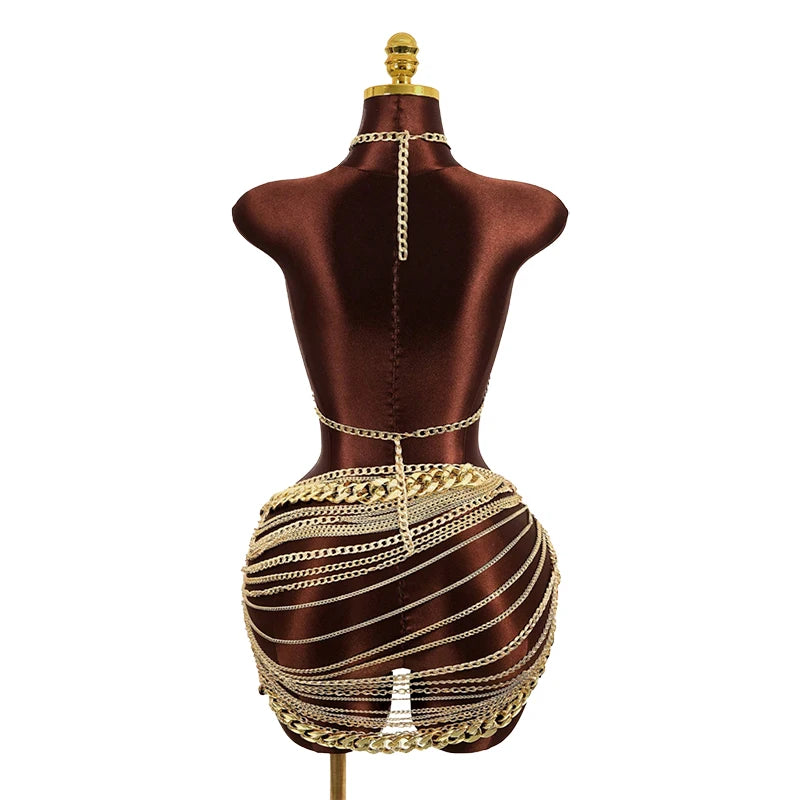 YOUR BUMP CURVE Handcrafted spliced metal chain hollowed-out tassels irregular mini combination sexy women TV RED carpet