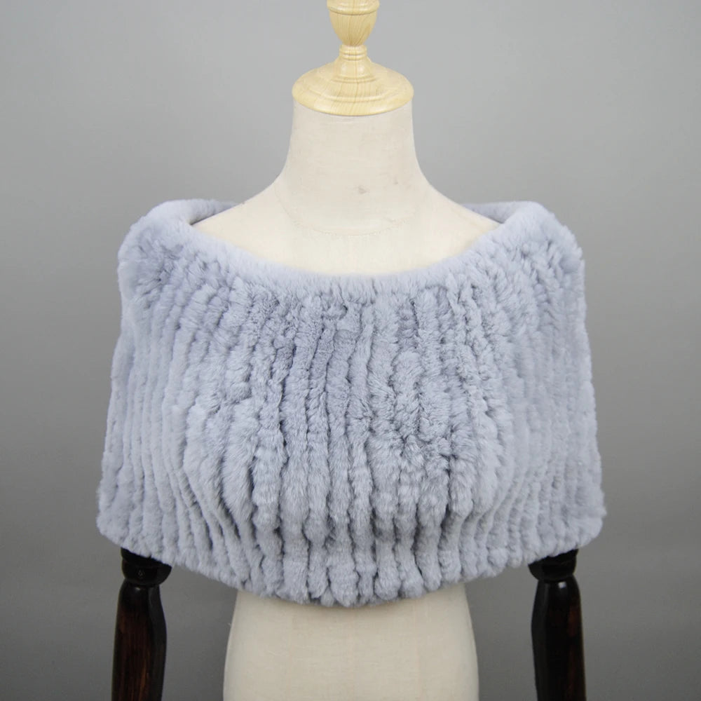 Hot Sale Women Real Rex Rabbit Fur Shawl Natural Real Knitted Real Rex Rabbit Fur Poncho Scarf Autumn Winter Rabbit Fur Pashmina