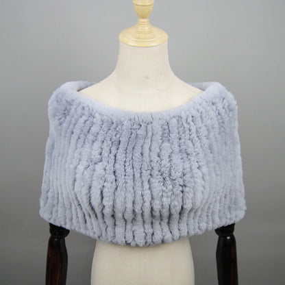 Hot Sale Women Real Rex Rabbit Fur Shawl Natural Real Knitted Real Rex Rabbit Fur Poncho Scarf Autumn Winter Rabbit Fur Pashmina