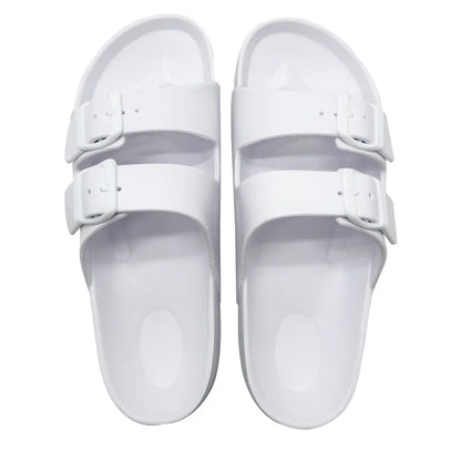 Shevalues Summer Flat Slippers For Women Men 2025 New Thick Sole Sandals With Double Buckle Fashoin Outdoor Antiskid Beach Slide