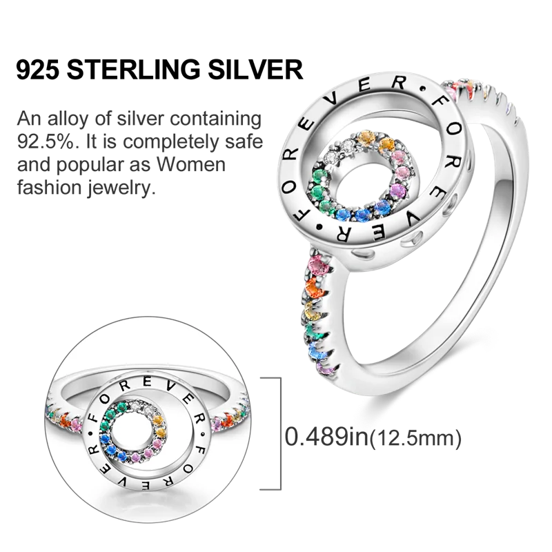 Original 925 Sterling Silver Ring Colorful Diamonds Cubic Zircon Finger Ring For Women Jewelry Wedding Engagement Birthday Gift