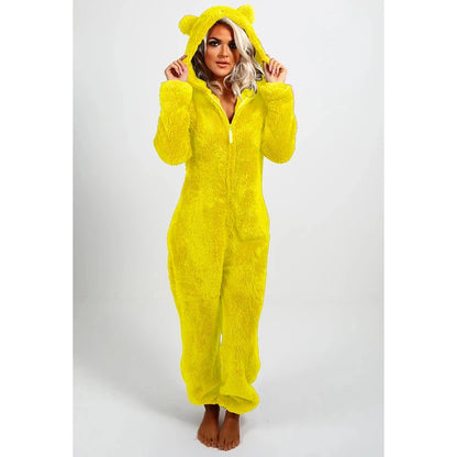Women's Fleece Oneseies Zip Up Hooded Pajamas Rompers Cozy Sleepwear Pyjamas Autumn Winter Warm Loungewear Jumpsuit