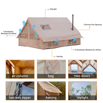 PAKICETUS Luxury Inflatable Camping Tent with Skylight Quick Setup Blow Up Tent with Air Pump 4-6 Persons Large Family Portable Outdoor Tent for Camping Hiking Backyard